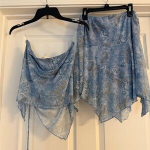 See You Monday Asymmetrical Blue Paisley Skirt and strapless top